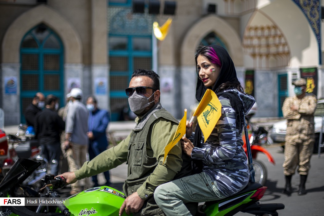 تصاویری عجیب از دختر پلنگی در مراسم روز قدس میدان فلسطین 